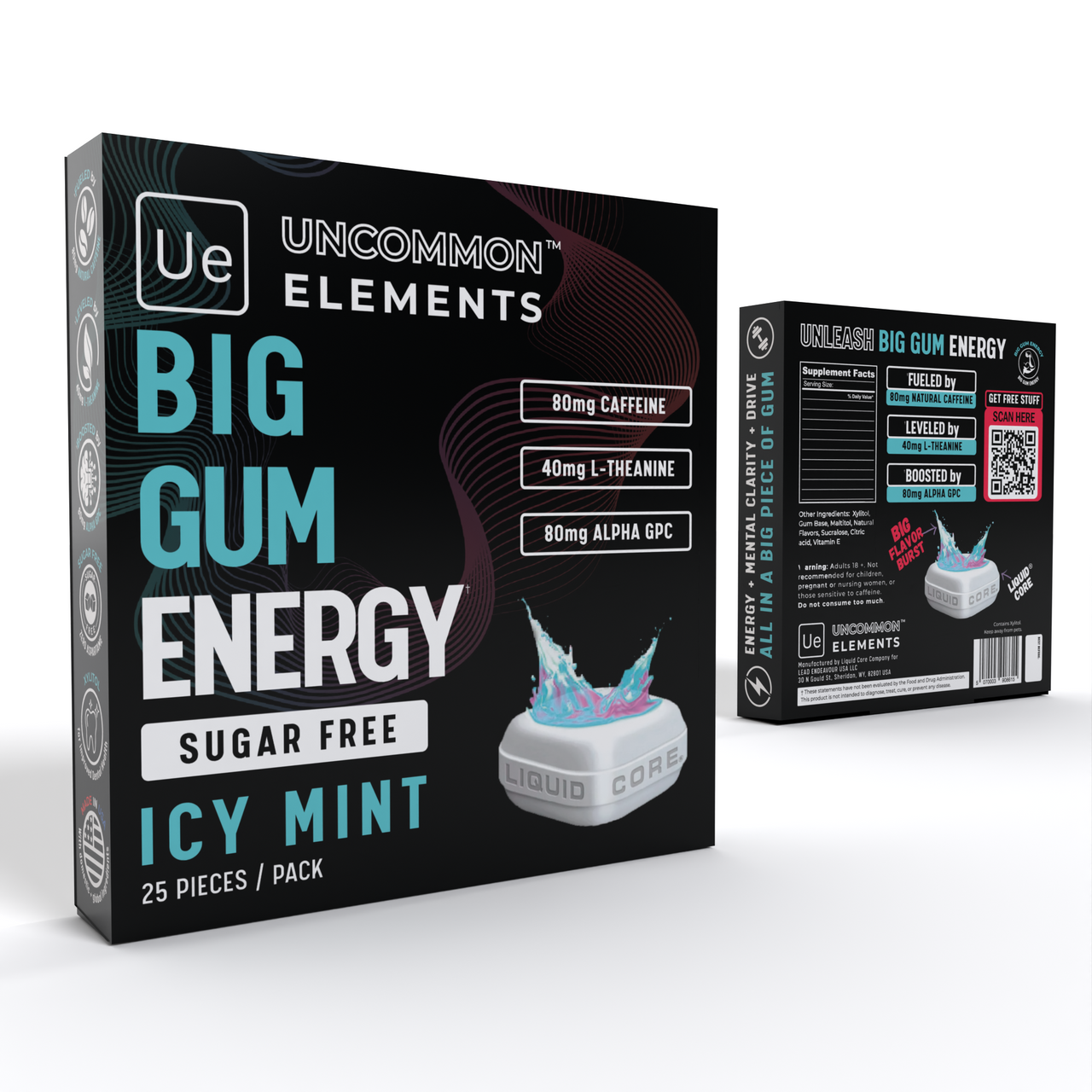 Big Gum Energy & Focus – 80mg Caffeine + 40mg L-Theanine + 80mg Alpha GPC – Nootropic Chewing Gum for Focus, Energy & Execution – ICY Mint – 25 Pieces (5 Packs) Gym & Work Execution.