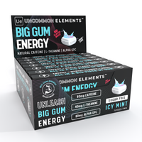 Big Gum Energy & Focus – 80mg Caffeine + 40mg L-Theanine + 80mg Alpha GPC – Nootropic Chewing Gum for Focus, Energy & Execution – ICY Mint – 75 Pieces (15 Packs) Gym & Work Execution.